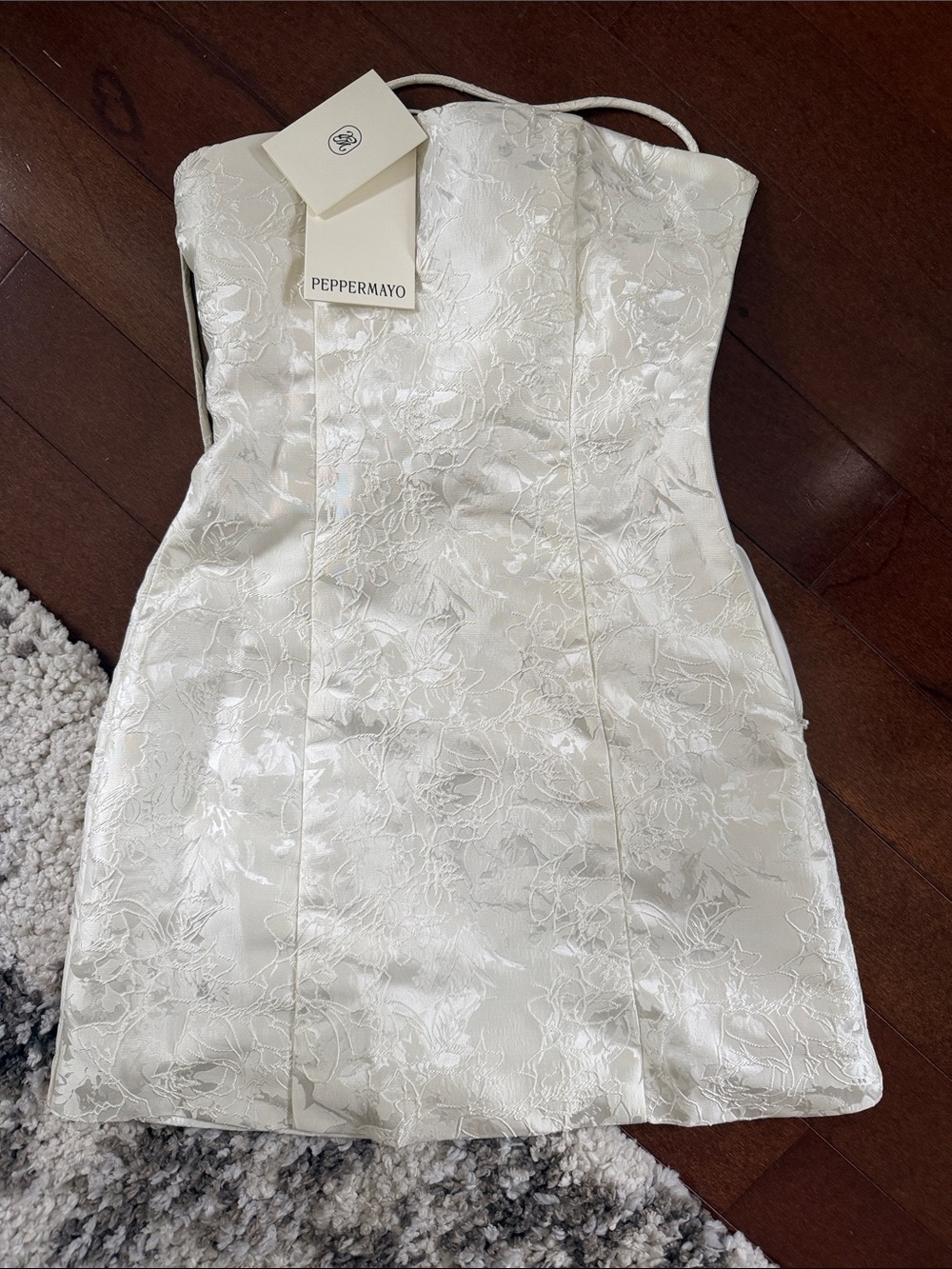 Peppermayo White Strapless Floral Jacquard Mini Dress